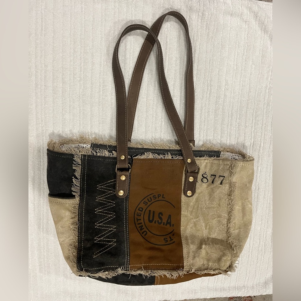 Myra upcycled canvas shoulder bag